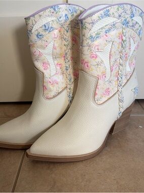 Altar'd State Cream Floral Western Heeled Boots